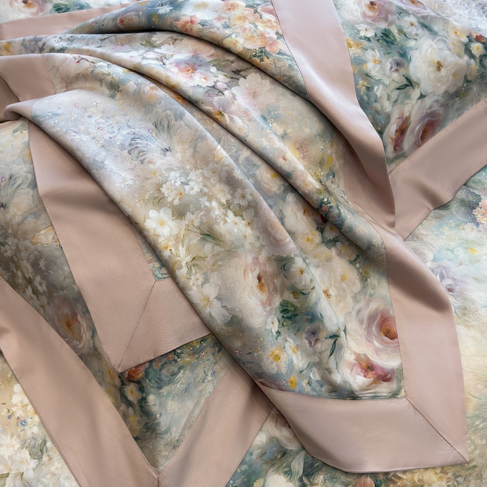 91家纺网 家纺一手货源 找家纺 东方名伶 2025新款莱赛尔兰精天丝棉数码印花宽边四件套 漫漫花开-绿