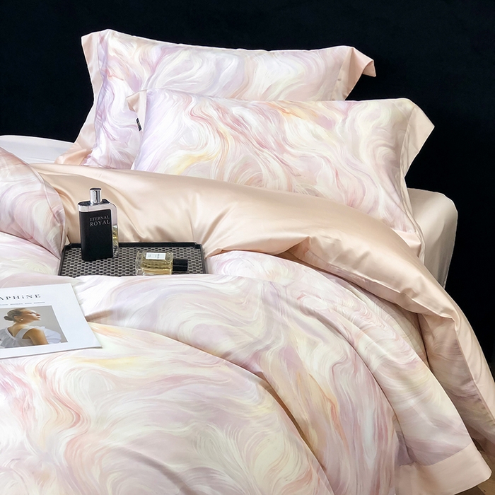 91家纺网 家纺一手货源 找家纺 东方名伶 2025新款莱赛尔兰精天丝棉数码印花宽边四件套 清扬-粉