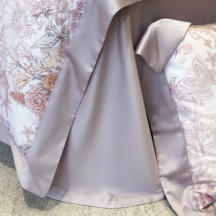 91家纺网 家纺一手货源 找家纺 东方名伶 2025新款莱赛尔兰精天丝棉数码印花宽边四件套 深绯秘境