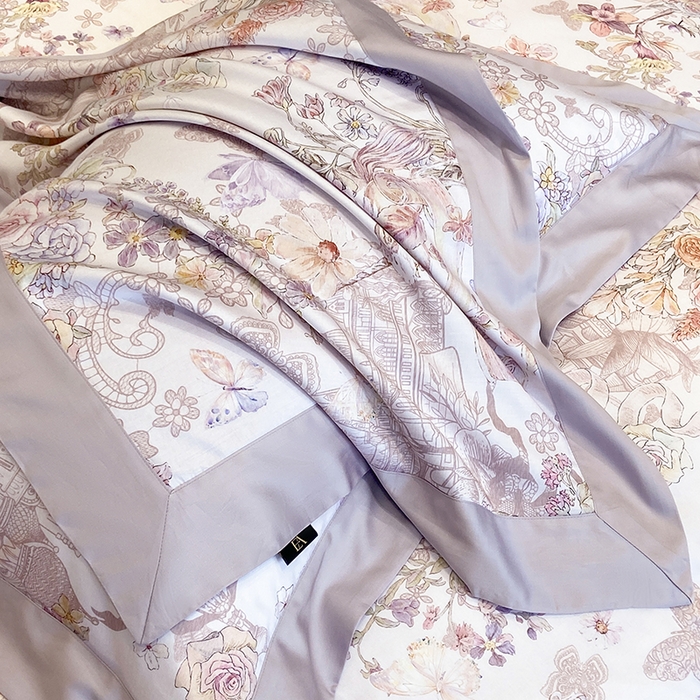 91家纺网 家纺一手货源 找家纺 东方名伶 2025新款莱赛尔兰精天丝棉数码印花宽边四件套 深绯秘境