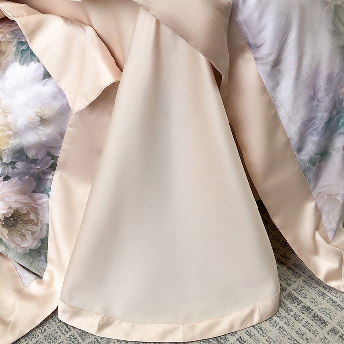 91家纺网 家纺一手货源 找家纺 东方名伶 2025新款莱赛尔兰精天丝棉数码印花宽边四件套 浅浅花语-粉