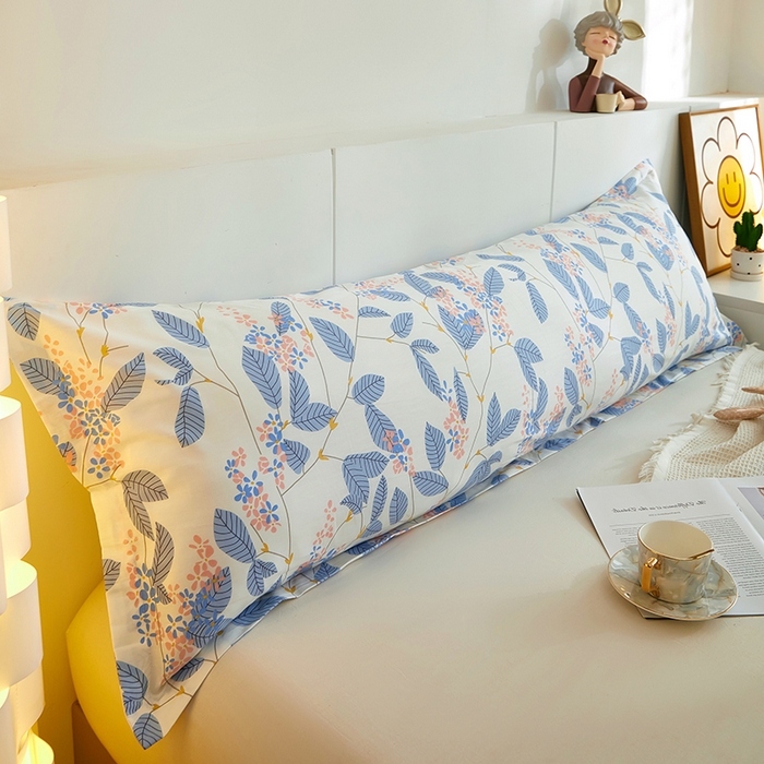 91家纺网 家纺一手货源 找家纺 三盛源 2025新款全棉印花双人长枕套 叶蓓 蓝