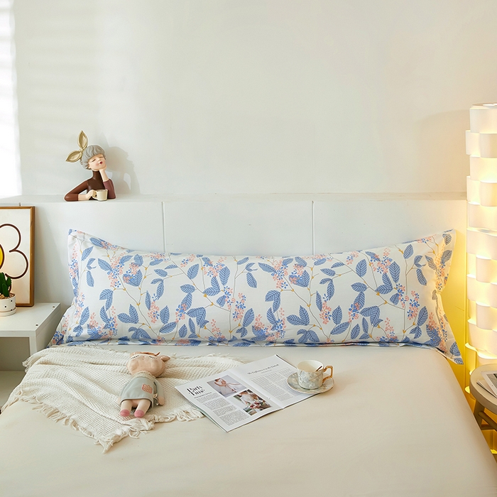 91家纺网 家纺一手货源 找家纺 三盛源 2025新款全棉印花双人长枕套 叶蓓 蓝
