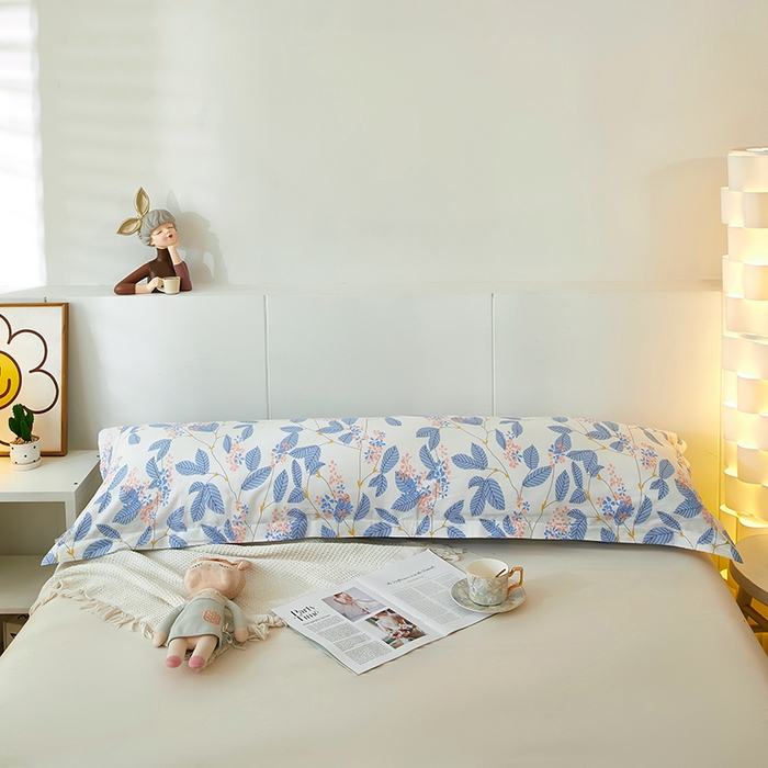 91家纺网 家纺一手货源 找家纺 三盛源 2025新款全棉印花双人长枕套 叶蓓 蓝