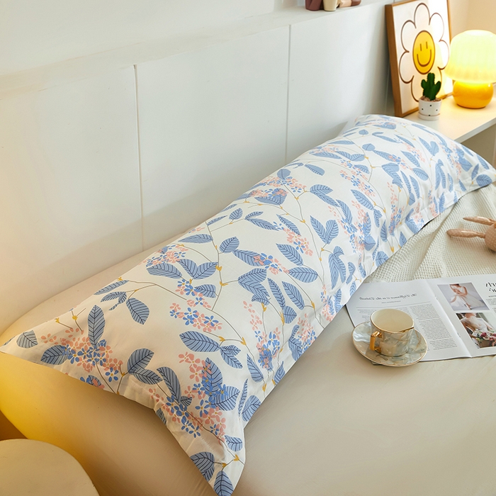 91家纺网 家纺一手货源 找家纺 三盛源 2025新款全棉印花双人长枕套 叶蓓 蓝