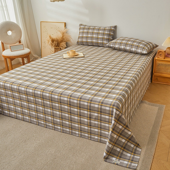 91家纺网 家纺一手货源 找家纺 居眠 2025新款全棉纯棉老粗布凉席席子印花单品床单单床单 海潮格 咖