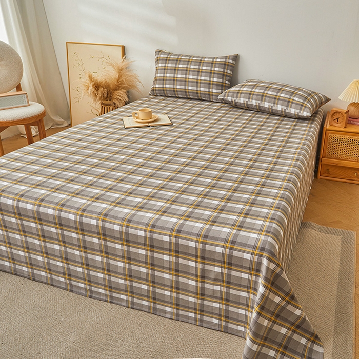 91家纺网 家纺一手货源 找家纺 居眠 2025新款全棉纯棉老粗布凉席席子印花单品床单单床单 海潮格 咖