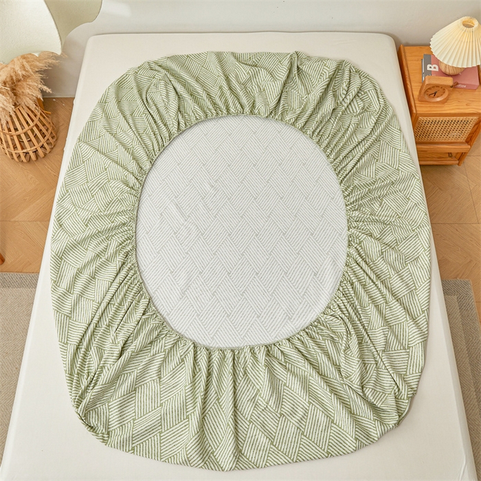 91家纺网 家纺一手货源 找家纺 居眠 2025新款全棉纯棉老粗布凉席席子印花单品床笠单床笠 阡陌菱格 抹茶