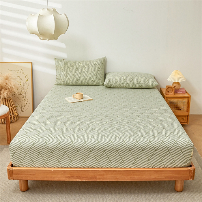 91家纺网 家纺一手货源 找家纺 居眠 2025新款全棉纯棉老粗布凉席席子印花单品床笠单床笠 阡陌菱格 抹茶