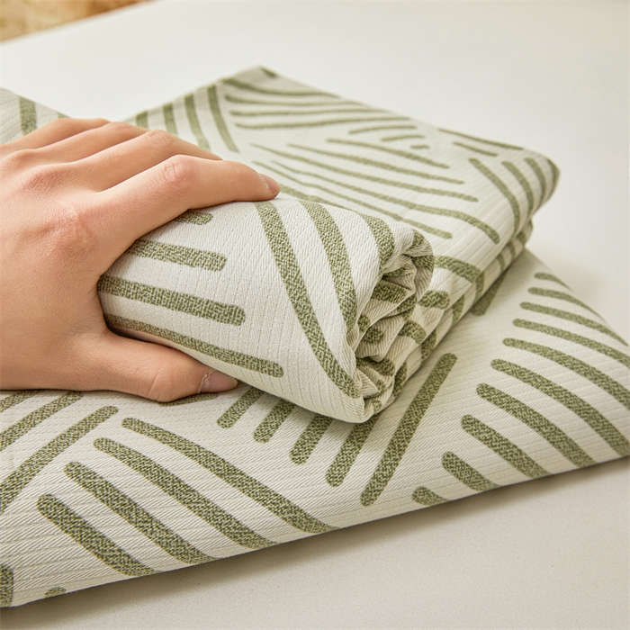 91家纺网 家纺一手货源 找家纺 居眠 2025新款全棉纯棉老粗布凉席席子印花单品床笠单床笠 时尚拼接 奶白