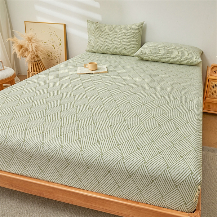 91家纺网 家纺一手货源 找家纺 居眠 2025新款全棉纯棉老粗布凉席席子印花单品床笠单床笠 阡陌菱格 抹茶