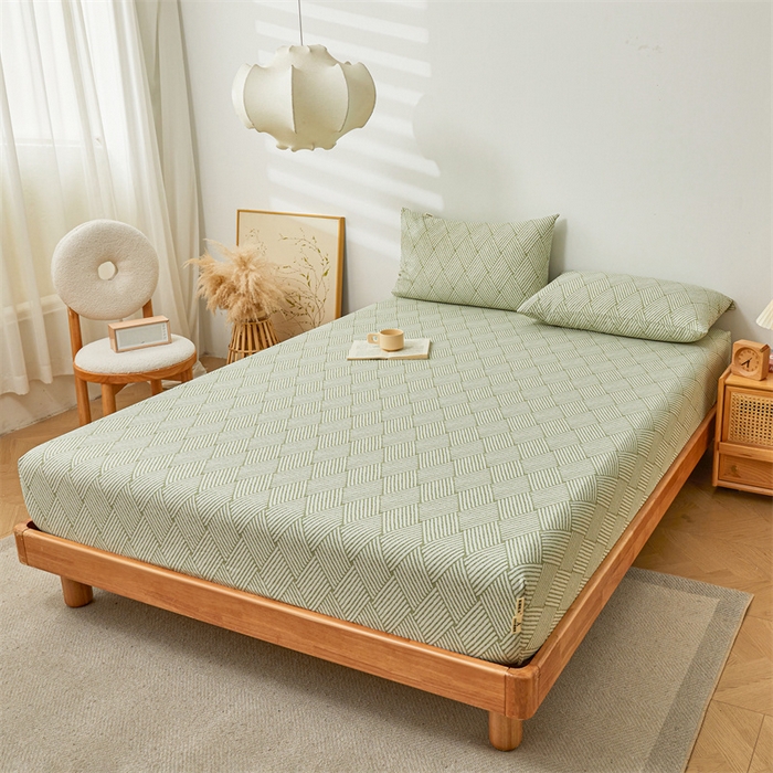 91家纺网 家纺一手货源 找家纺 居眠 2025新款全棉纯棉老粗布凉席席子印花单品床笠单床笠 阡陌菱格 抹茶