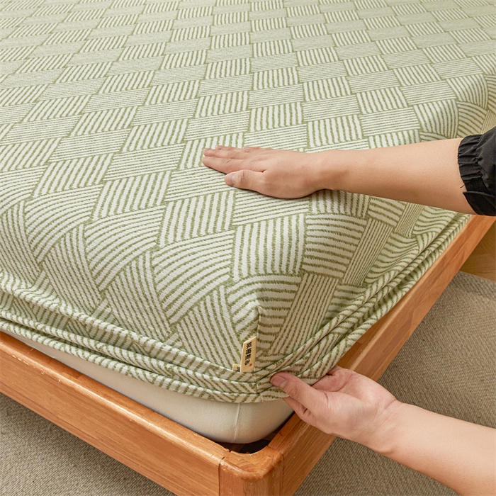 91家纺网 家纺一手货源 找家纺 居眠 2025新款全棉纯棉老粗布凉席席子印花单品床笠单床笠 阡陌菱格 抹茶