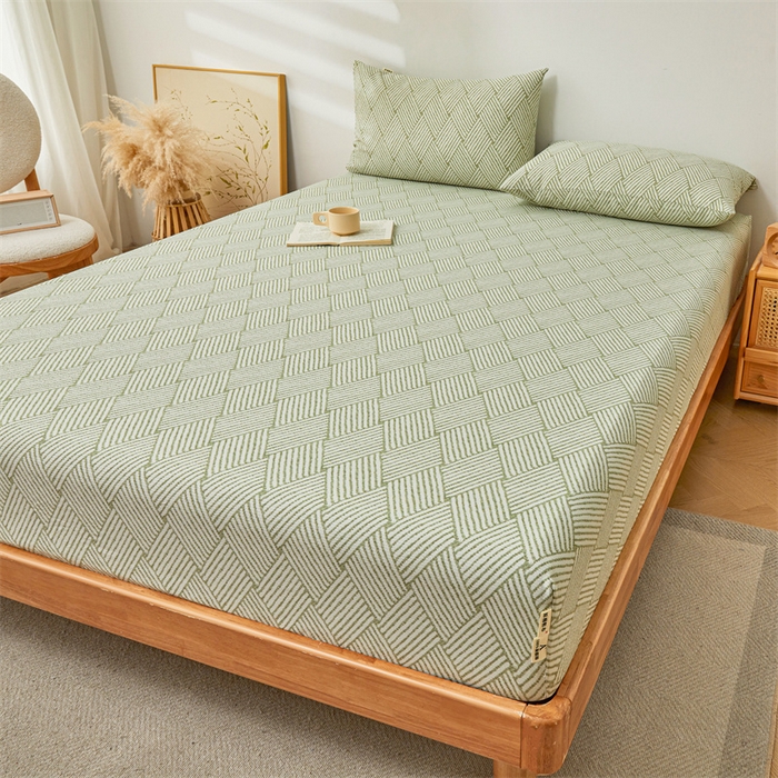 91家纺网 家纺一手货源 找家纺 居眠 2025新款全棉纯棉老粗布凉席席子印花单品床笠单床笠 阡陌菱格 抹茶