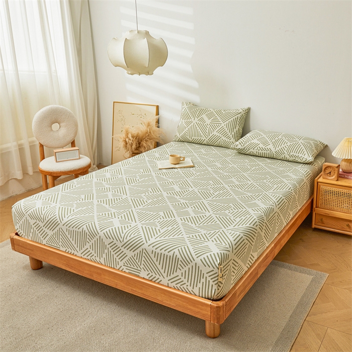 91家纺网 家纺一手货源 找家纺 居眠 2025新款全棉纯棉老粗布凉席席子印花单品床笠单床笠 时尚拼接 奶白