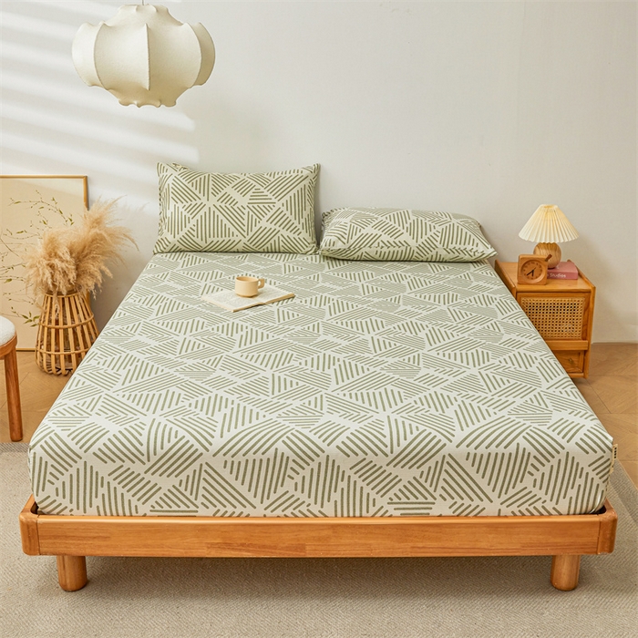 91家纺网 家纺一手货源 找家纺 居眠 2025新款全棉纯棉老粗布凉席席子印花单品床笠单床笠 时尚拼接 奶白