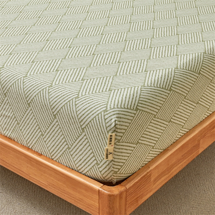 91家纺网 家纺一手货源 找家纺 居眠 2025新款全棉纯棉老粗布凉席席子印花单品床笠单床笠 阡陌菱格 抹茶