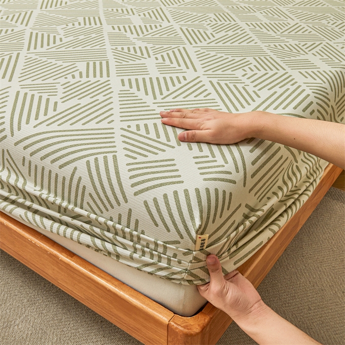 91家纺网 家纺一手货源 找家纺 居眠 2025新款全棉纯棉老粗布凉席席子印花单品床笠单床笠 时尚拼接 奶白