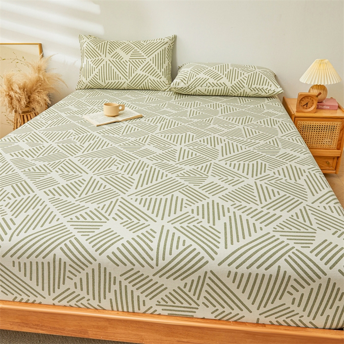 91家纺网 家纺一手货源 找家纺 居眠 2025新款全棉纯棉老粗布凉席席子印花单品床笠单床笠 时尚拼接 奶白