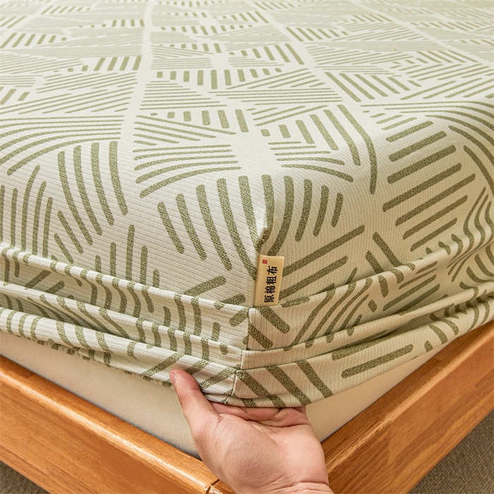 91家纺网 家纺一手货源 找家纺 居眠 2025新款全棉纯棉老粗布凉席席子印花单品床笠单床笠 时尚拼接 奶白
