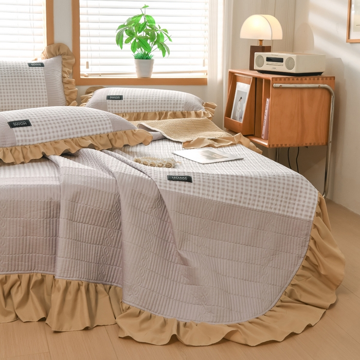 91家纺网 家纺一手货源 找家纺 鹿辉家居（原吉欧力） 2025新款无印风数码床盖三件套 无印风-咖