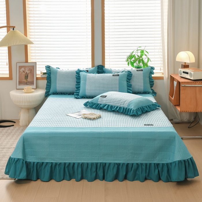 鹿辉家居（原吉欧力） 2025新款无印风数码床盖三件套 无印风-湖绿