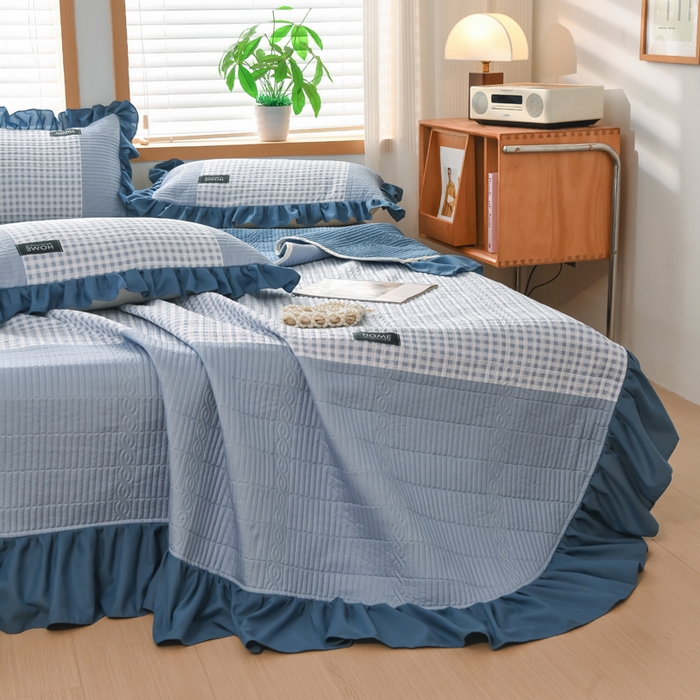 91家纺网 家纺一手货源 找家纺 鹿辉家居（原吉欧力） 2025新款无印风数码床盖三件套 无印风-蓝