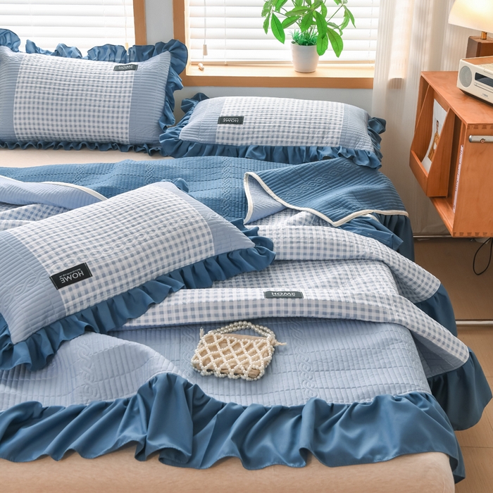 91家纺网 家纺一手货源 找家纺 鹿辉家居（原吉欧力） 2025新款无印风数码床盖三件套 无印风-蓝