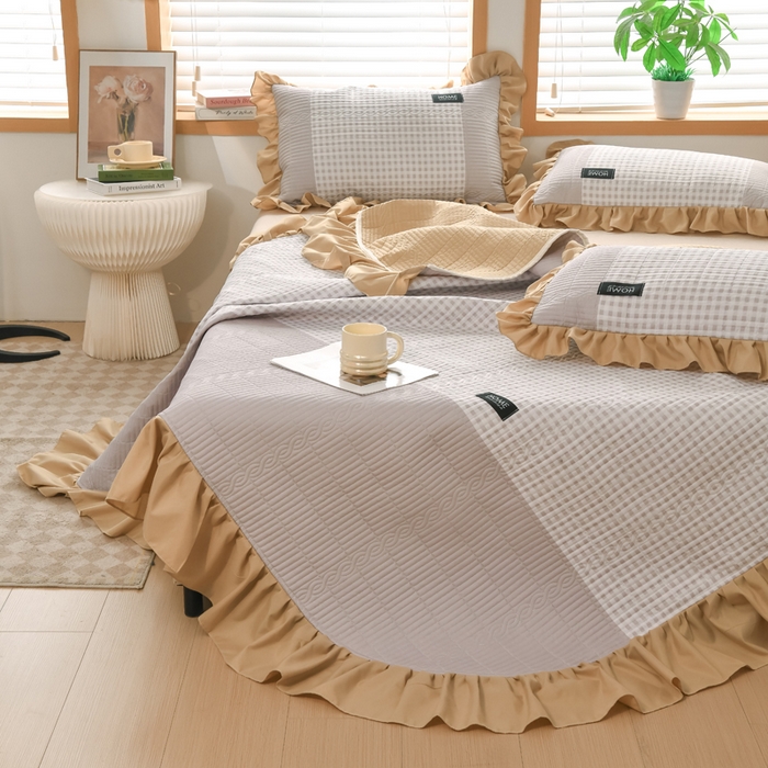 91家纺网 家纺一手货源 找家纺 鹿辉家居（原吉欧力） 2025新款无印风数码床盖三件套 无印风-咖