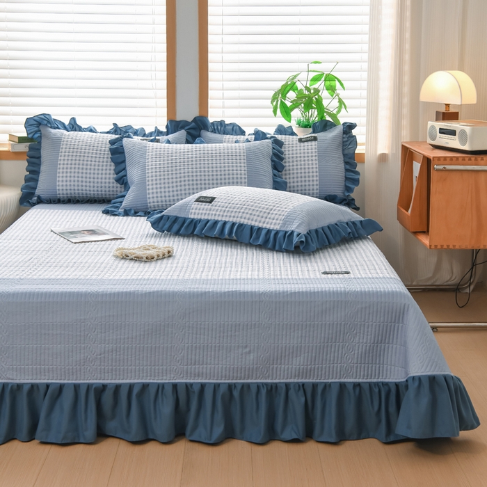 91家纺网 家纺一手货源 找家纺 鹿辉家居（原吉欧力） 2025新款无印风数码床盖三件套 无印风-蓝