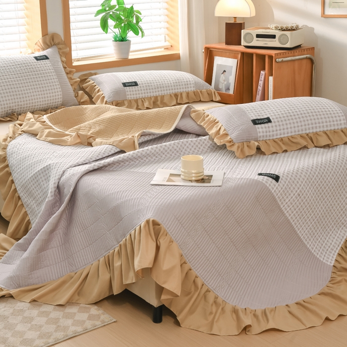 91家纺网 家纺一手货源 找家纺 鹿辉家居（原吉欧力） 2025新款无印风数码床盖三件套 无印风-咖