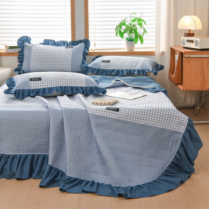 91家纺网 家纺一手货源 找家纺 鹿辉家居（原吉欧力） 2025新款无印风数码床盖三件套 无印风-蓝