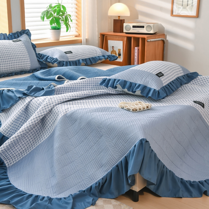 91家纺网 家纺一手货源 找家纺 鹿辉家居（原吉欧力） 2025新款无印风数码床盖三件套 无印风-蓝