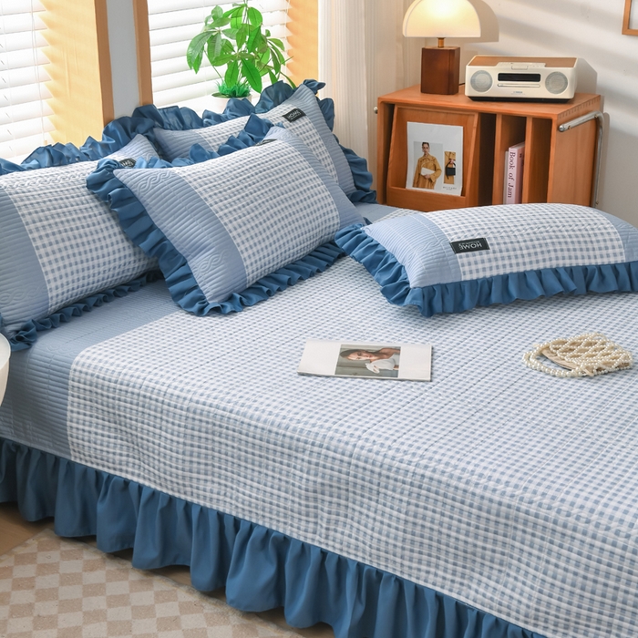 91家纺网 家纺一手货源 找家纺 鹿辉家居（原吉欧力） 2025新款无印风数码床盖三件套 无印风-蓝