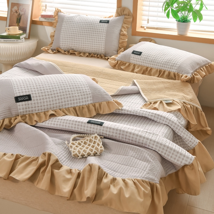 91家纺网 家纺一手货源 找家纺 鹿辉家居（原吉欧力） 2025新款无印风数码床盖三件套 无印风-咖