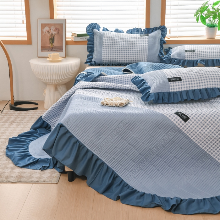 91家纺网 家纺一手货源 找家纺 鹿辉家居（原吉欧力） 2025新款无印风数码床盖三件套 无印风-蓝