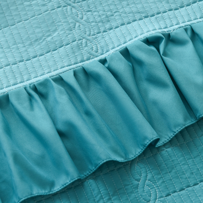 91家纺网 家纺一手货源 找家纺 鹿辉家居（原吉欧力） 2025新款无印风数码床盖三件套 无印风-湖绿