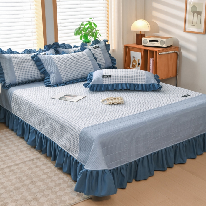 91家纺网 家纺一手货源 找家纺 鹿辉家居（原吉欧力） 2025新款无印风数码床盖三件套 无印风-蓝