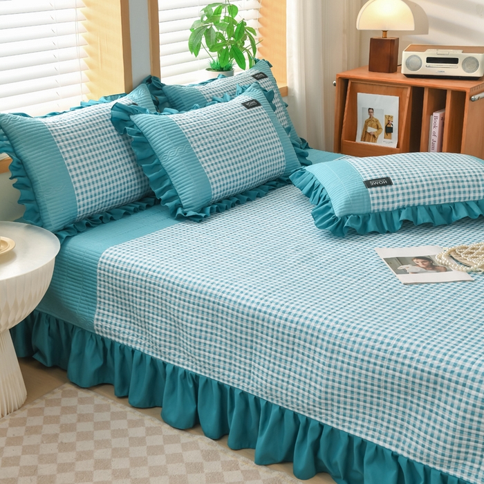 91家纺网 家纺一手货源 找家纺 鹿辉家居（原吉欧力） 2025新款无印风数码床盖三件套 无印风-湖绿