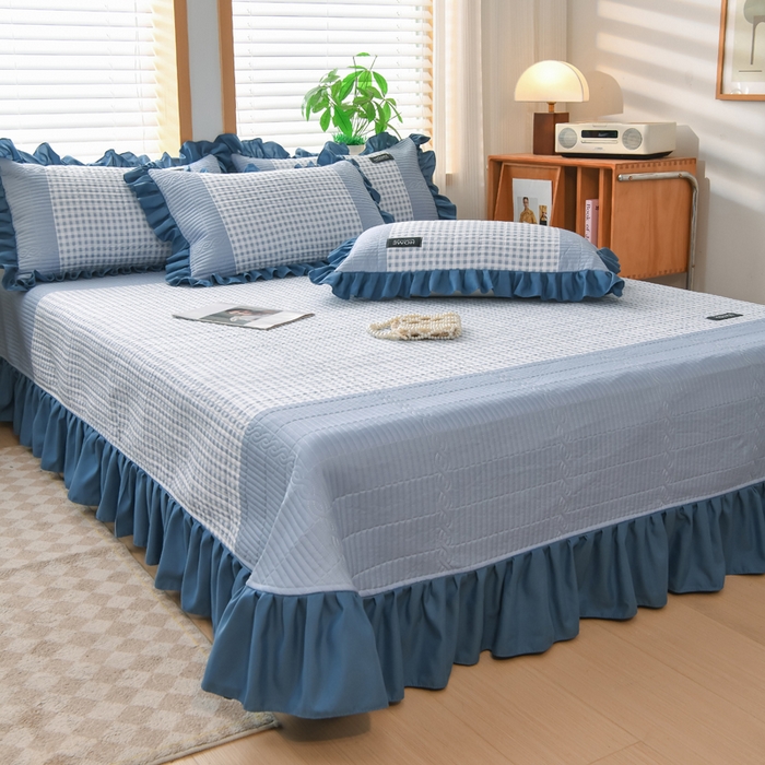 91家纺网 家纺一手货源 找家纺 鹿辉家居（原吉欧力） 2025新款无印风数码床盖三件套 无印风-蓝