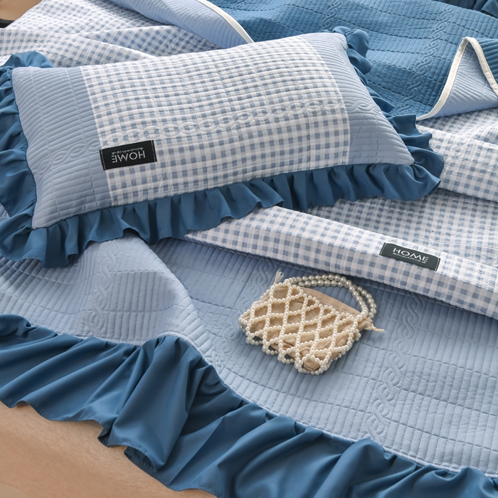 91家纺网 家纺一手货源 找家纺 鹿辉家居（原吉欧力） 2025新款无印风数码床盖三件套 无印风-蓝