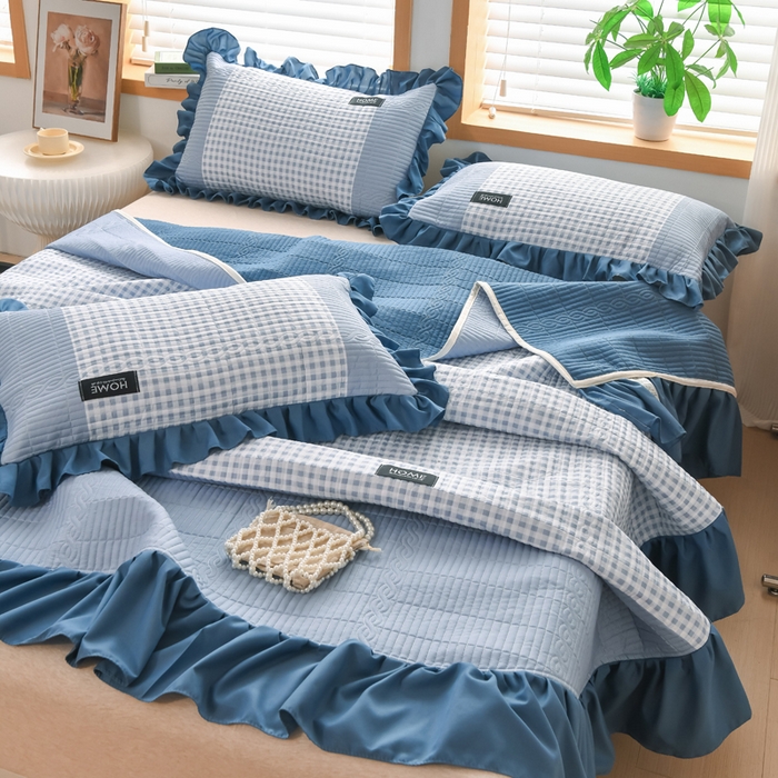 91家纺网 家纺一手货源 找家纺 鹿辉家居（原吉欧力） 2025新款无印风数码床盖三件套 无印风-蓝