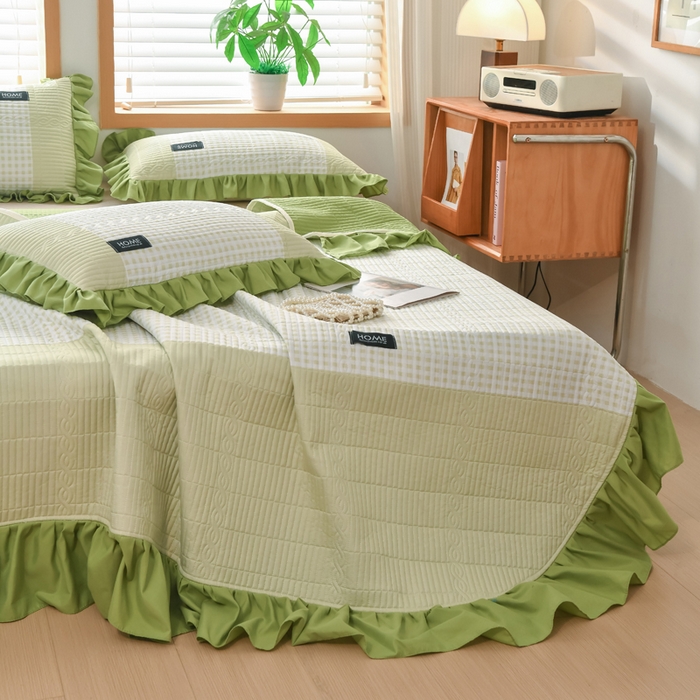 91家纺网 家纺一手货源 找家纺 鹿辉家居（原吉欧力） 2025新款无印风数码床盖三件套 无印风-绿