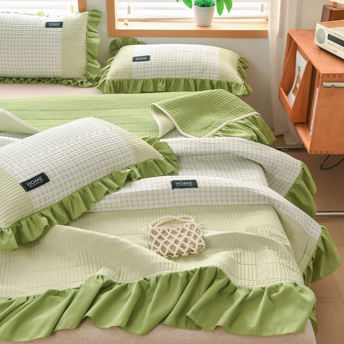 91家纺网 家纺一手货源 找家纺 鹿辉家居（原吉欧力） 2025新款无印风数码床盖三件套 无印风-绿