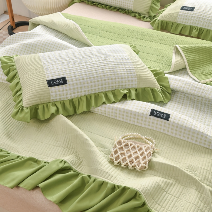 91家纺网 家纺一手货源 找家纺 鹿辉家居（原吉欧力） 2025新款无印风数码床盖三件套 无印风-绿