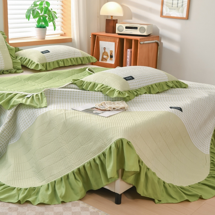 91家纺网 家纺一手货源 找家纺 鹿辉家居（原吉欧力） 2025新款无印风数码床盖三件套 无印风-绿