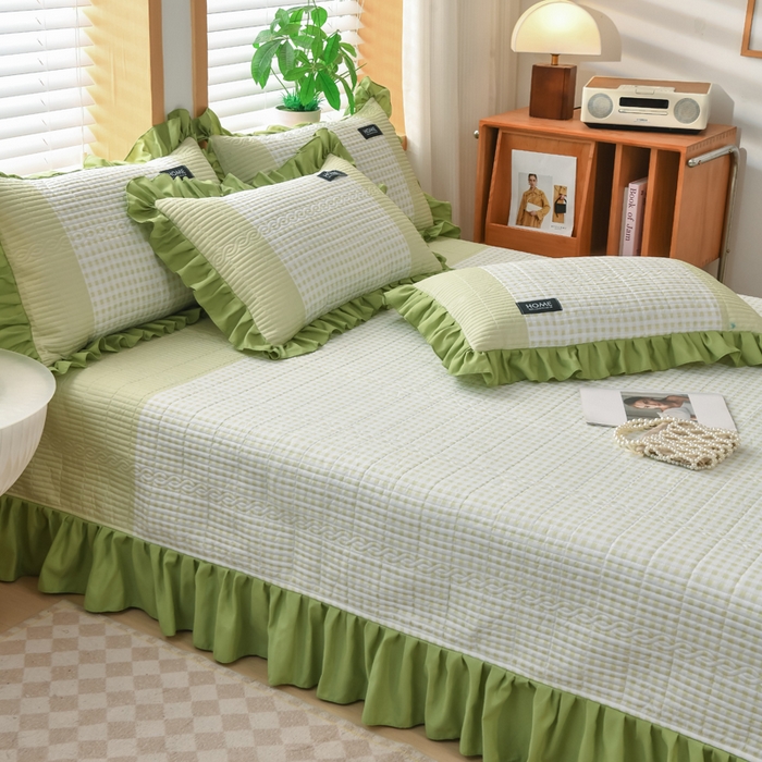 91家纺网 家纺一手货源 找家纺 鹿辉家居（原吉欧力） 2025新款无印风数码床盖三件套 无印风-绿