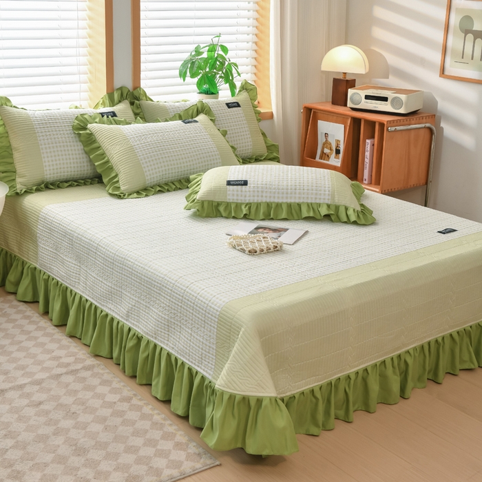 91家纺网 家纺一手货源 找家纺 鹿辉家居（原吉欧力） 2025新款无印风数码床盖三件套 无印风-绿