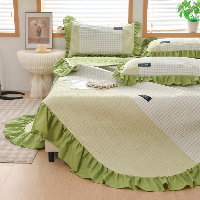 91家纺网 家纺一手货源 找家纺 鹿辉家居（原吉欧力） 2025新款无印风数码床盖三件套 无印风-绿