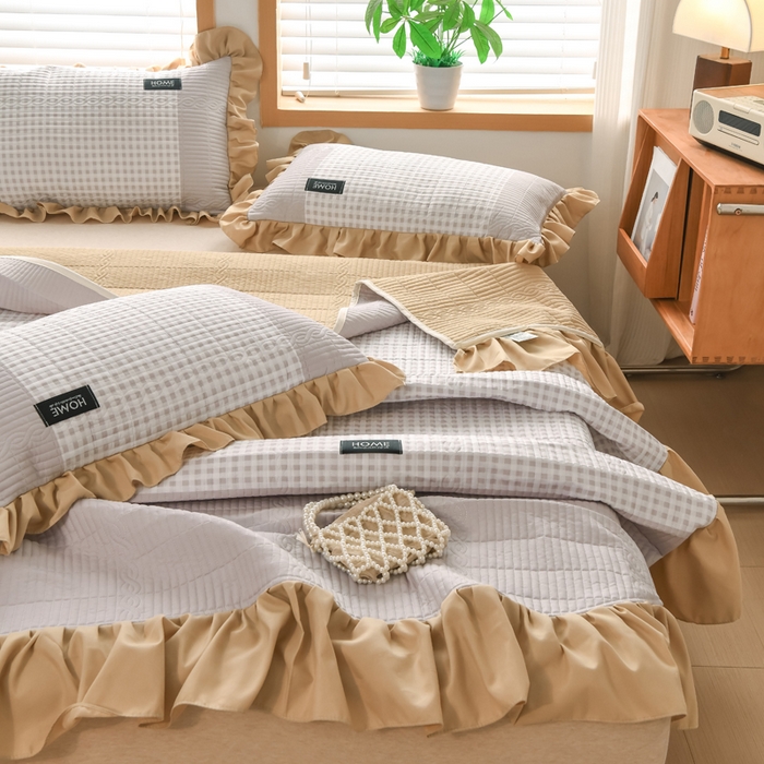 91家纺网 家纺一手货源 找家纺 鹿辉家居（原吉欧力） 2025新款无印风数码床盖三件套 无印风-咖